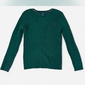 U.S. Polo Assn. Women’s Green V-Neck Sweater